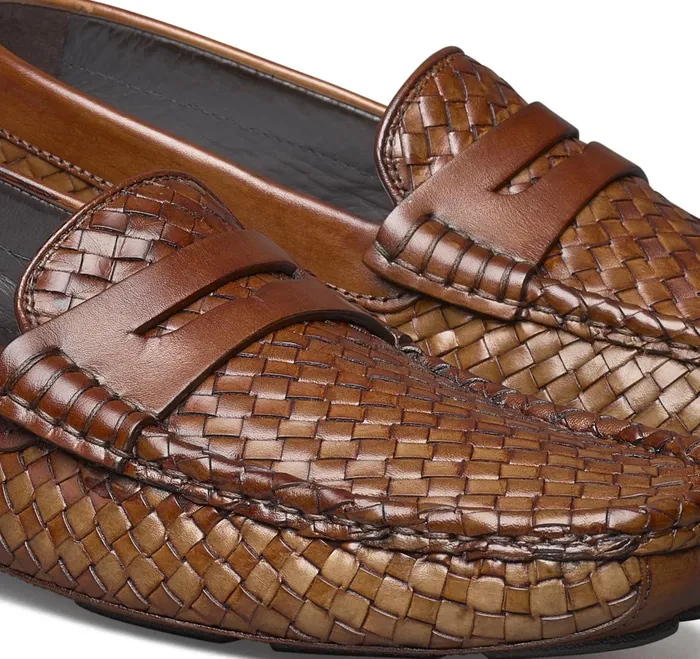Men Dayton Woven Penny Loafer Brown Italian Calfskin JohnstonandMurphy SlipOns and Loafers Men Dayton Woven Penny Loafer Brown Italian Calfskin JohnstonandMurphy SlipOns and Loafers