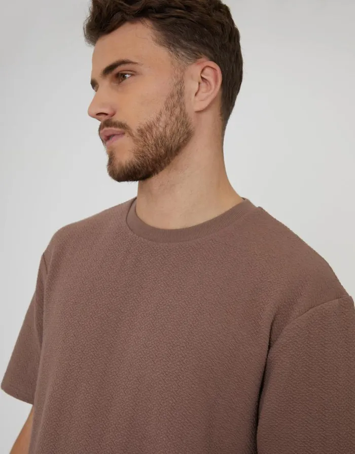 Men Deep Taupe Relaxed Fit Textured TShirt Threadbare TShirts