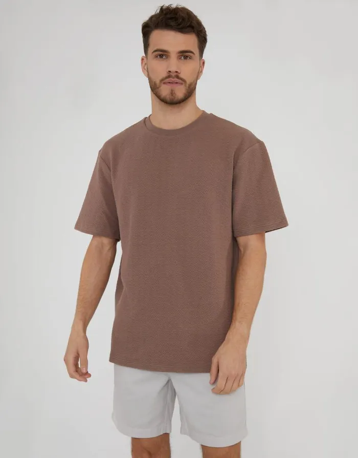 Men Deep Taupe Relaxed Fit Textured TShirt Threadbare TShirts Men Deep Taupe Relaxed Fit Textured TShirt Threadbare TShirts