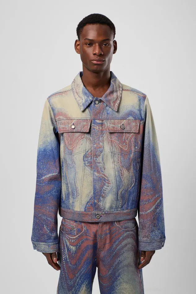 Men Denim Jacket BlueBeigeRed Denim Jacket Camper Denim