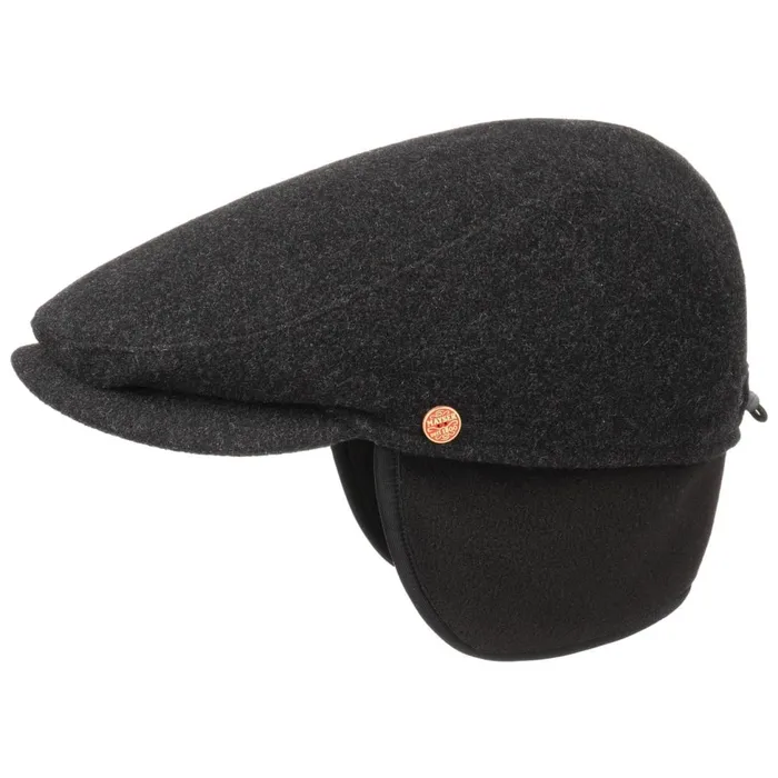 Men Flat Caps Mayser Felix Ear Warmer Flat Cap Anthracite