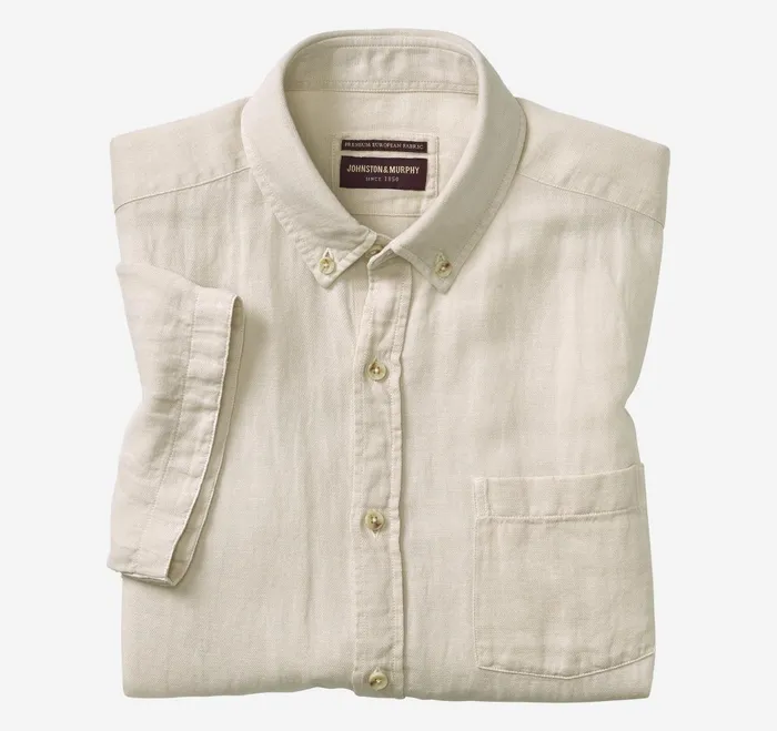Men Garment Dyed Shirt Light Gray JohnstonandMurphy ShortSleeve Shirts