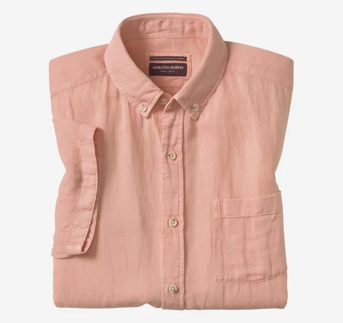 Men Garment Dyed Shirt Melon JohnstonandMurphy ShortSleeve Shirts