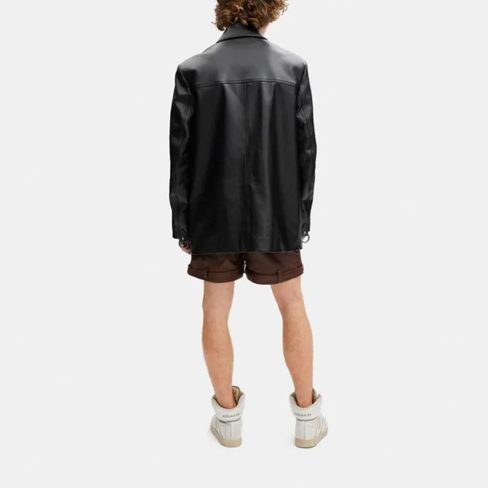 Men Jackets and Outerwear Coach Leather Buckle Shirt Jacket Black