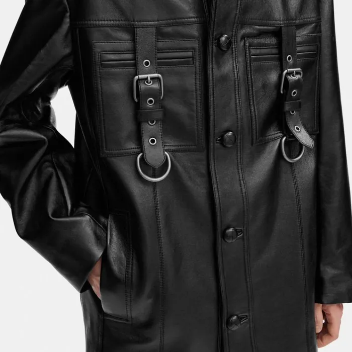 Men Jackets and Outerwear Coach Leather Buckle Shirt Jacket Black