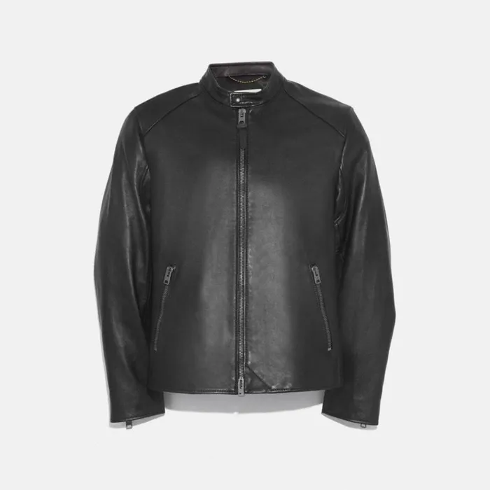 Men Jackets and Outerwear Coach Leather Racer Jacket Black