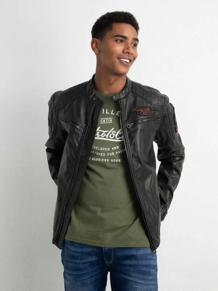 Men Jackets Petrol Industries Biker Jacket Raven Grey