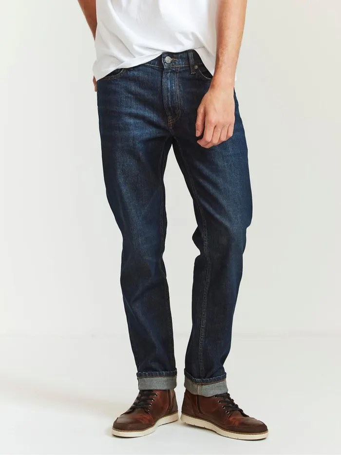 Men Jeans Fat Face Dark Blue Vintage Wash Denim Slim Jeans