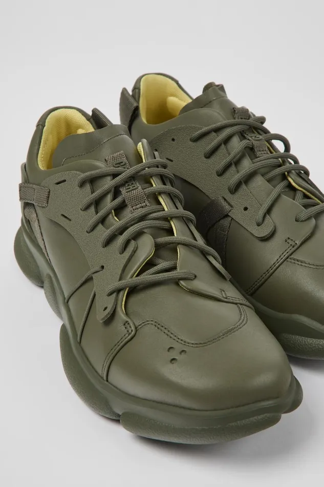 Men Karst Green Leather And Textile Sneakers Camper Sneakers