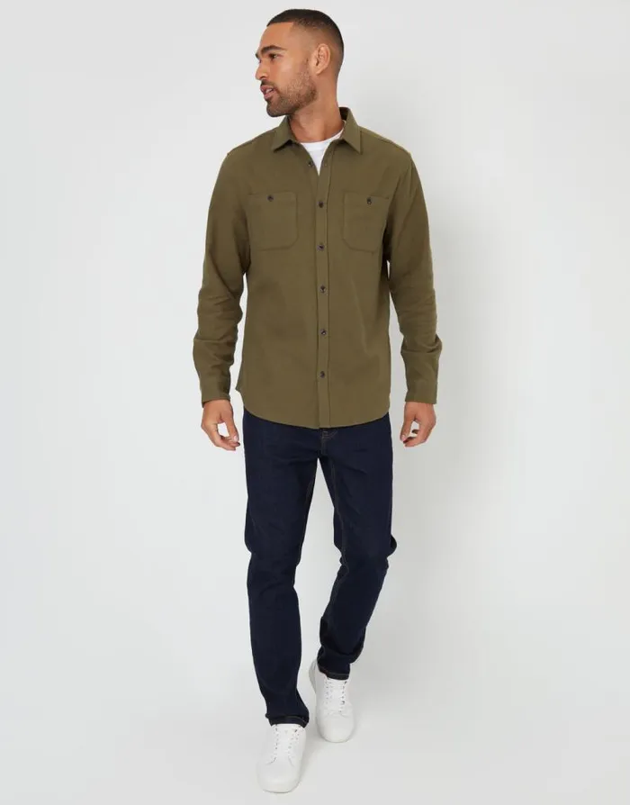 Men Khaki Brushed Flannel Cotton Long Sleeve Shirt Threadbare Shirts Men Khaki Brushed Flannel Cotton Long Sleeve Shirt Threadbare Shirts