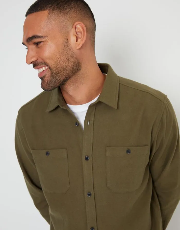 Men Khaki Brushed Flannel Cotton Long Sleeve Shirt Threadbare Shirts Men Khaki Brushed Flannel Cotton Long Sleeve Shirt Threadbare Shirts
