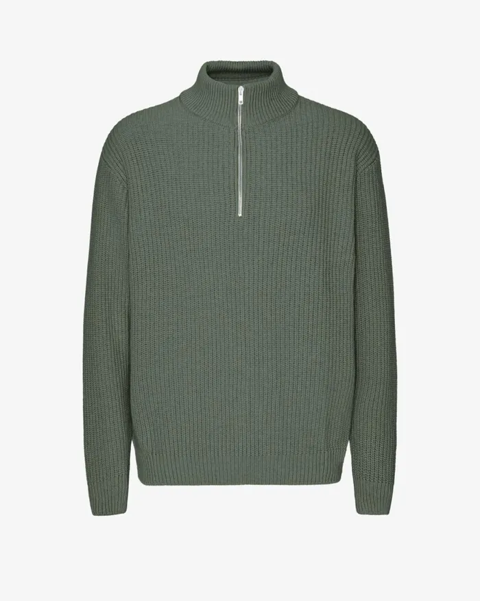 Men Knit Sweaters Colorful Standard Merino Quarter Zip Dusty Olive