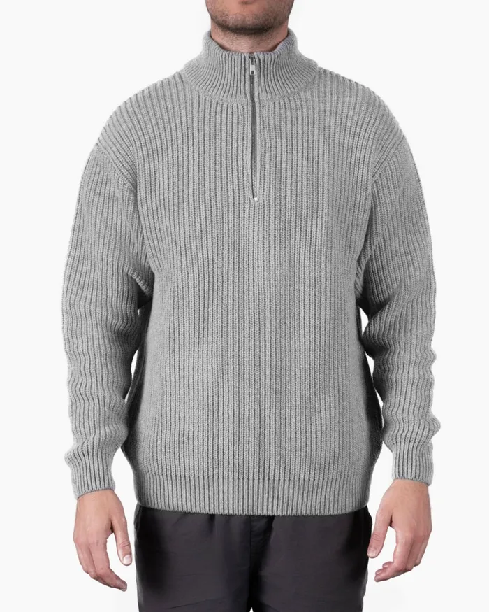 Men Knit Sweaters Colorful Standard Merino Quarter Zip Dusty Olive