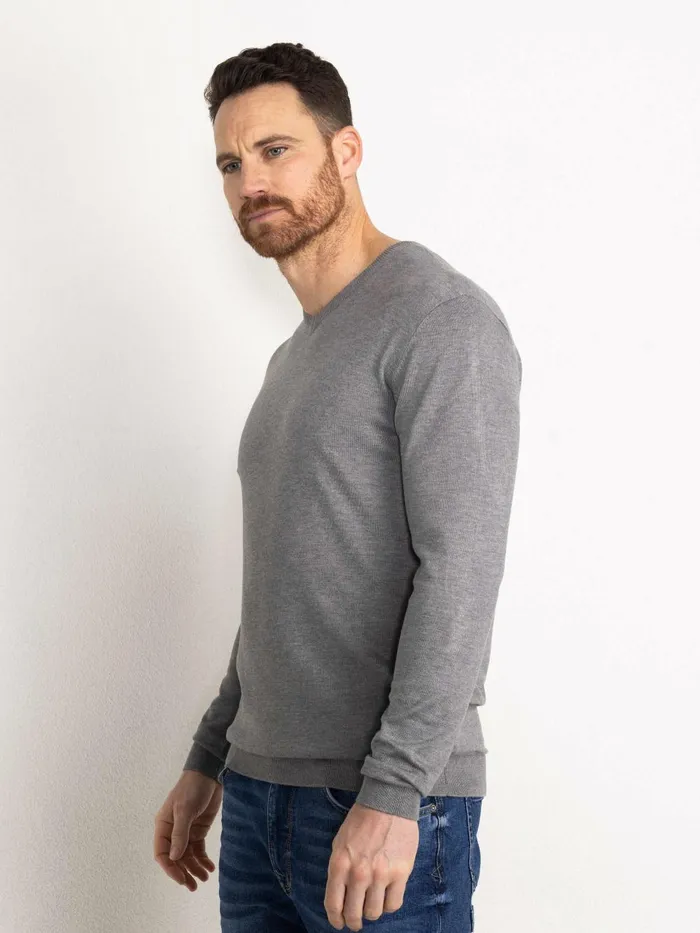 Men Knits and Sweats Petrol Industries Essential VNeck Knit Light Slate Melee