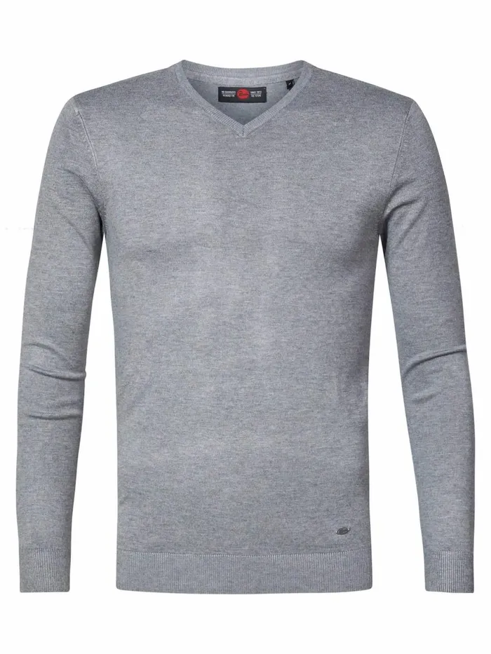 Men Knits and Sweats Petrol Industries Essential VNeck Knit Light Slate Melee