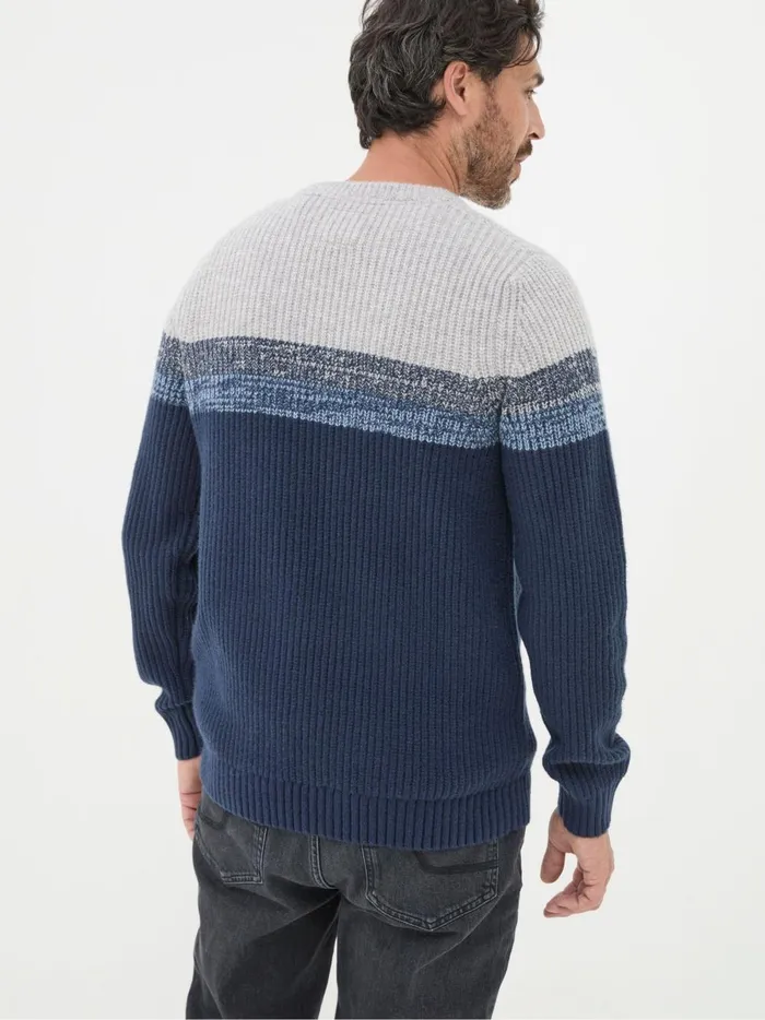 Men Knitwear Fat Face Hinton Navy Chest Stripe Crew Neck Jumper