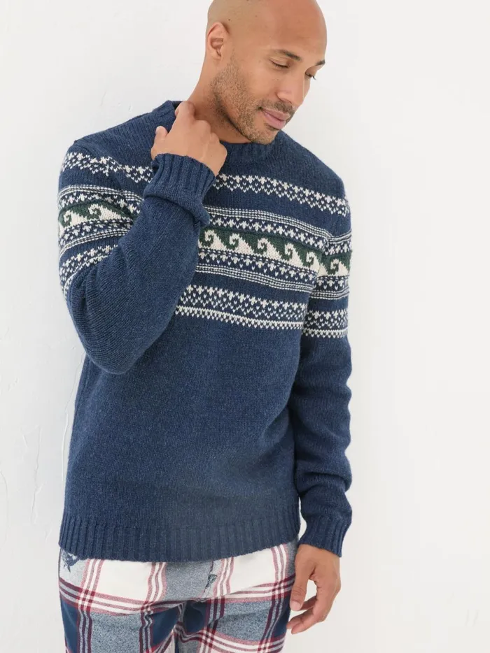 Men Knitwear Fat Face Navy Wave Knitted Jumper