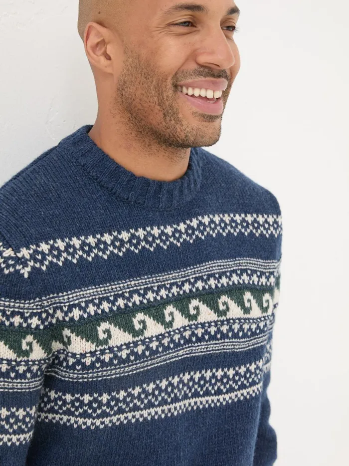 Men Knitwear Fat Face Navy Wave Knitted Jumper Men Knitwear Fat Face Navy Wave Knitted Jumper