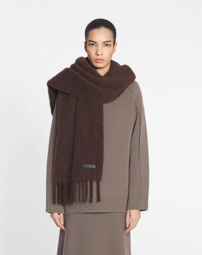 Men Lanvin Scarves Lanvin Fringed Scarf In Wool Dark Brown Men Lanvin Scarves Lanvin Fringed Scarf In Wool Dark Brown