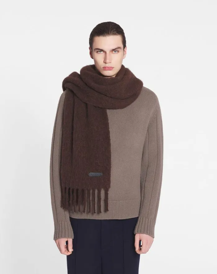 Men Lanvin Scarves Lanvin Fringed Scarf In Wool Dark Brown Men Lanvin Scarves Lanvin Fringed Scarf In Wool Dark Brown