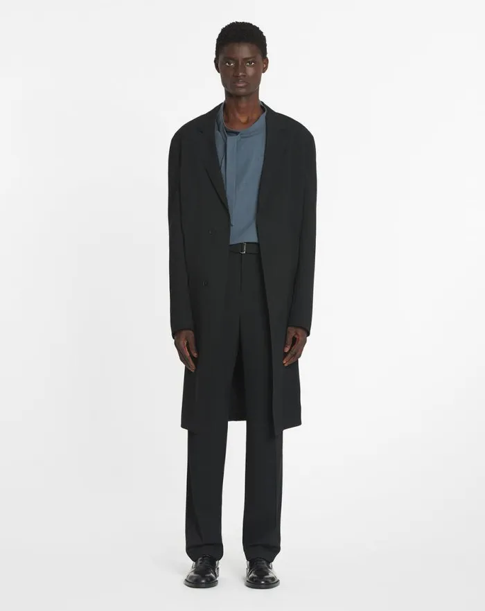 Men Lanvin Shirts Fluid Cotton Ascot Collar Top Steel Men Lanvin Shirts Fluid Cotton Ascot Collar Top Steel
