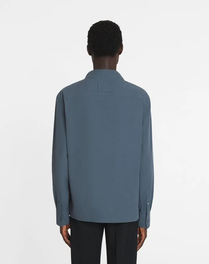 Men Lanvin Shirts Fluid Cotton Ascot Collar Top Steel Men Lanvin Shirts Fluid Cotton Ascot Collar Top Steel