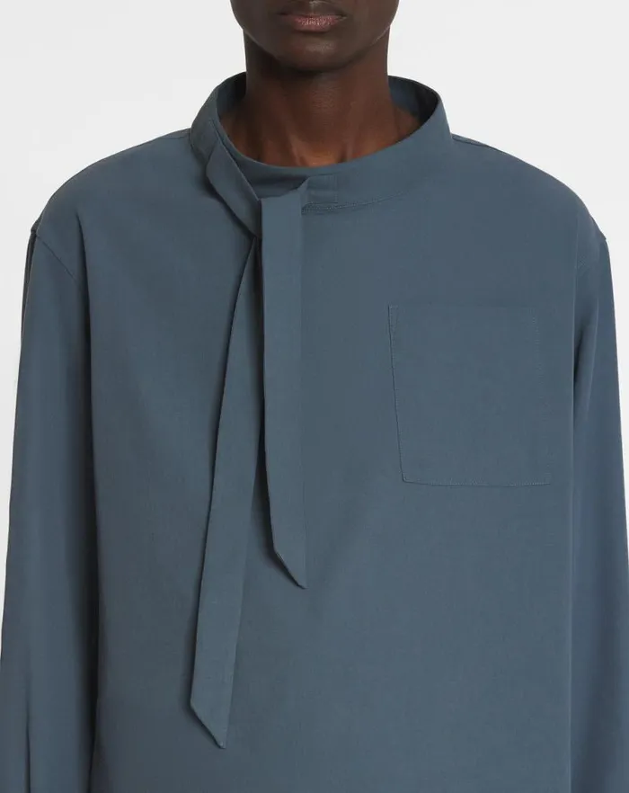 Men Lanvin Shirts Fluid Cotton Ascot Collar Top Steel Men Lanvin Shirts Fluid Cotton Ascot Collar Top Steel