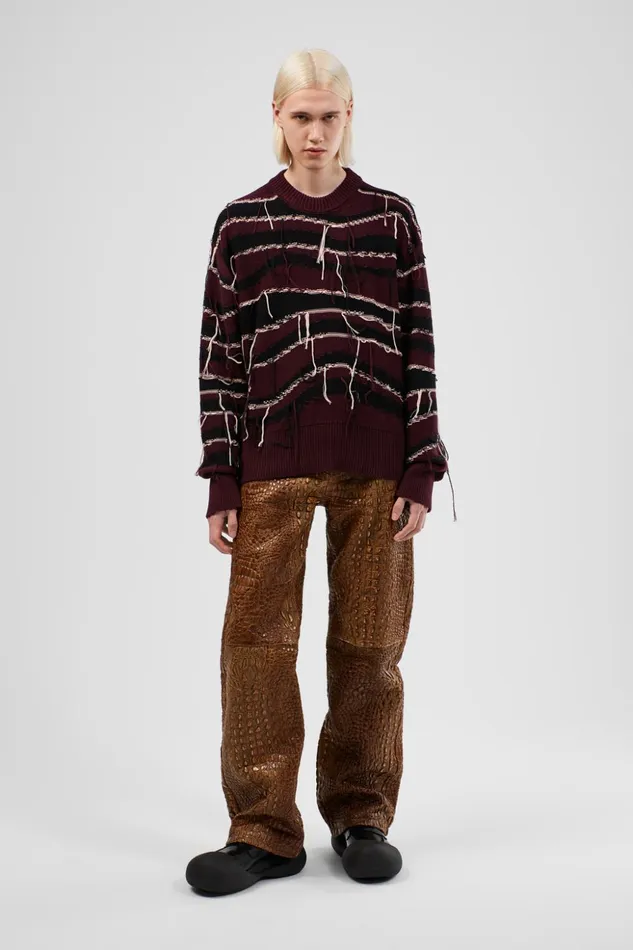 Men Melange Knit Sweater Brown Organic Cotton Knit Sweater Camper Knit