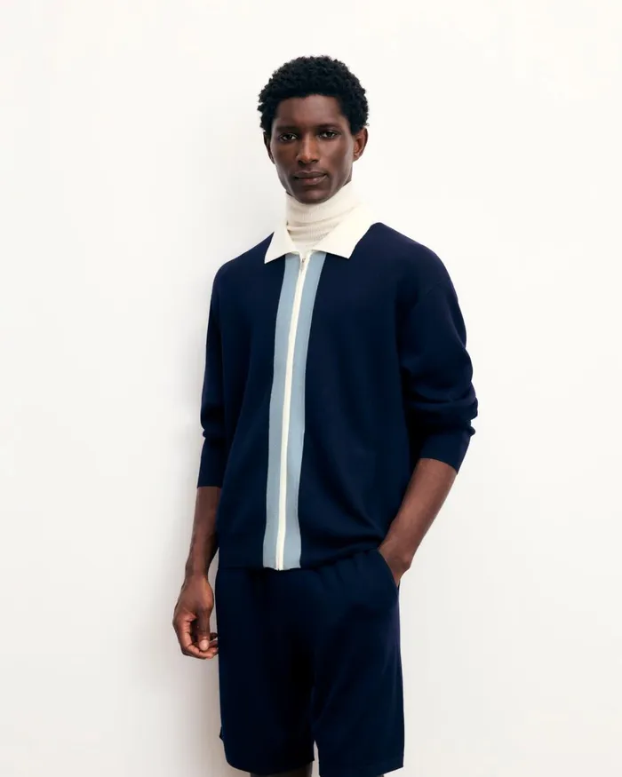 Men Merino Wool Sweaters From Future Tricolor Stripes Sweater Vest Navy