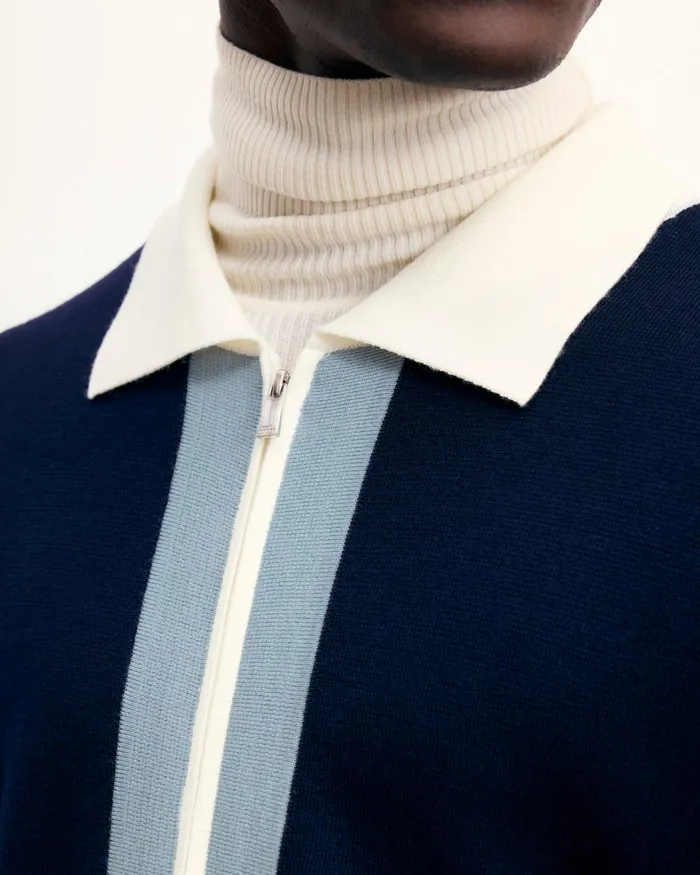 Men Merino Wool Sweaters From Future Tricolor Stripes Sweater Vest Navy