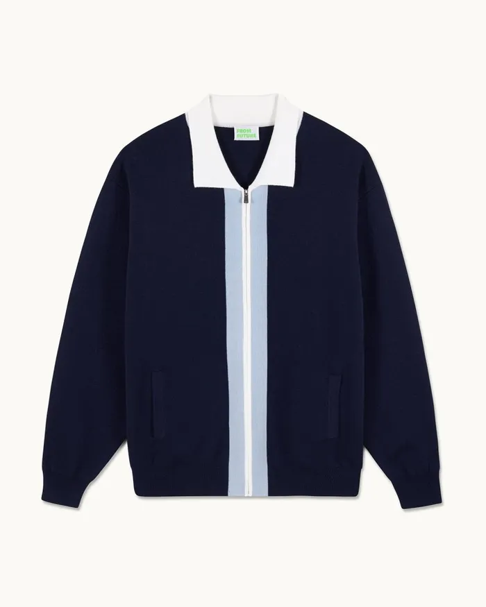 Men Merino Wool Sweaters From Future Tricolor Stripes Sweater Vest Navy