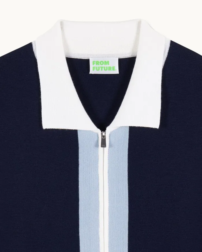 Men Merino Wool Sweaters From Future Tricolor Stripes Sweater Vest Navy