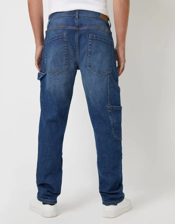Men Mid Wash Stretch Straight Leg Carpenter Jeans Threadbare Straight Leg Men Mid Wash Stretch Straight Leg Carpenter Jeans Threadbare Straight Leg