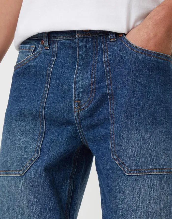 Men Mid Wash Stretch Straight Leg Carpenter Jeans Threadbare Straight Leg Men Mid Wash Stretch Straight Leg Carpenter Jeans Threadbare Straight Leg