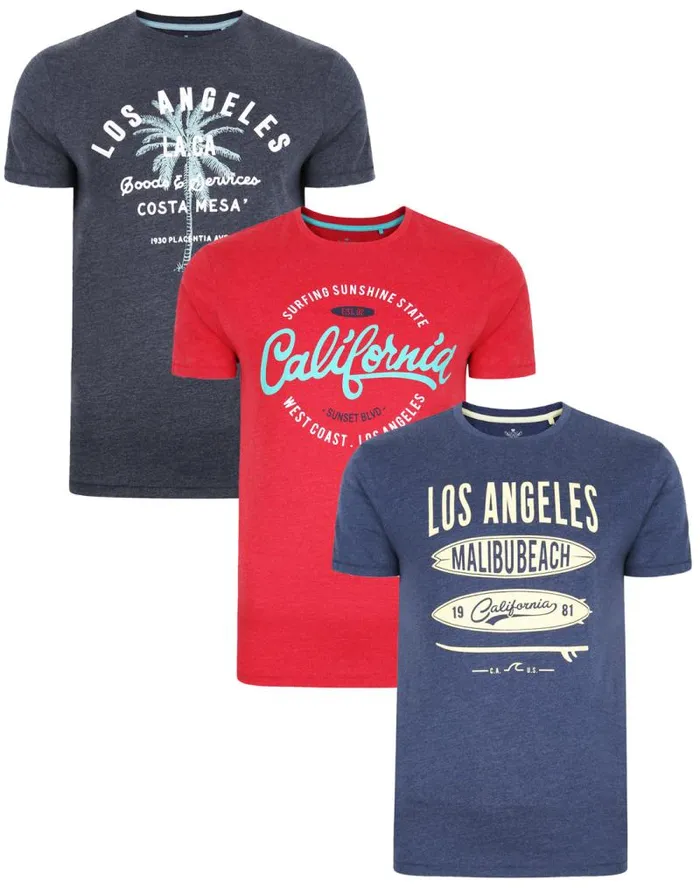 Men Multi Crew Neck TShirts 3 Pack Threadbare TShirts