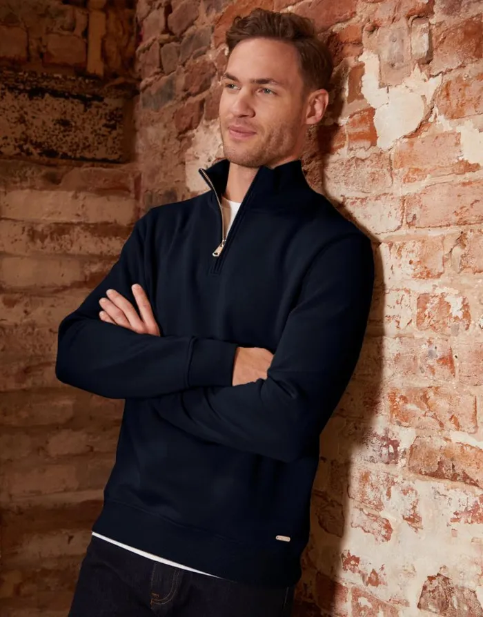 Men Navy Mock TShirt Quarter Zip Sweatshirt Threadbare Sweatshirts