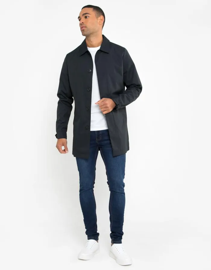 Men Navy Showerproof Longline Mac Threadbare Jackets Men Navy Showerproof Longline Mac Threadbare Jackets