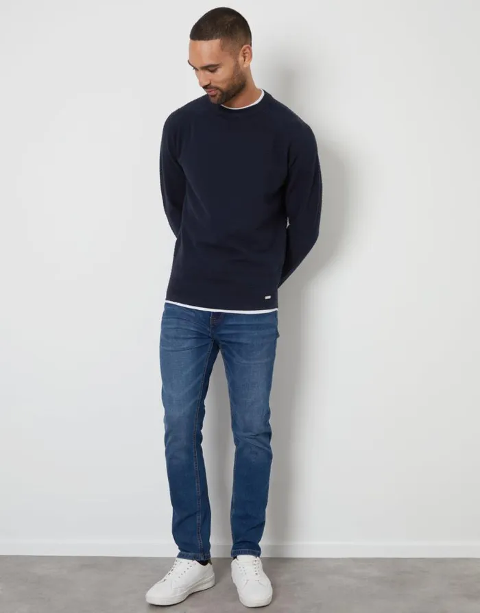 Men Navy Textured Raglan Mock TShirt Crew Neck Jumper Threadbare Jumpers Men Navy Textured Raglan Mock TShirt Crew Neck Jumper Threadbare Jumpers