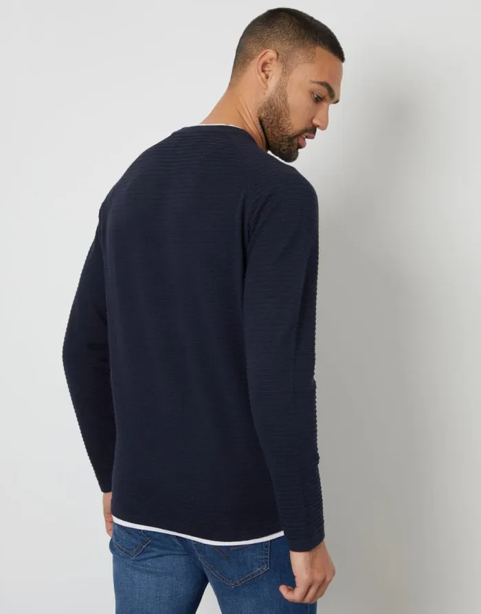 Men Navy Textured Raglan Mock TShirt Crew Neck Jumper Threadbare Jumpers Men Navy Textured Raglan Mock TShirt Crew Neck Jumper Threadbare Jumpers