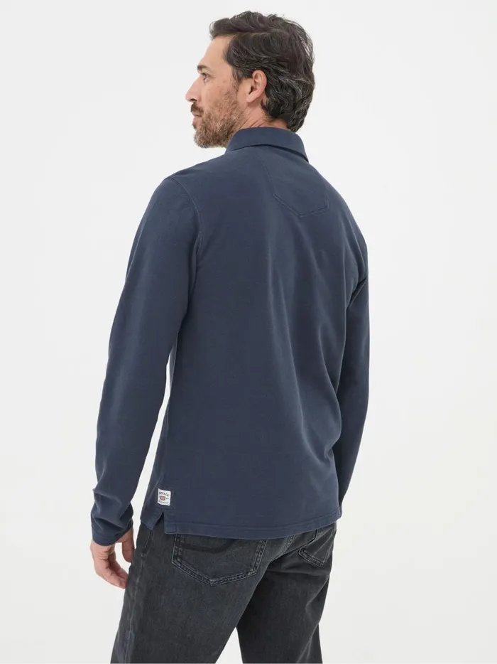 Men Polo Shirts Fat Face Navy Blue Long Sleeve Organic Pique Polo Shirt