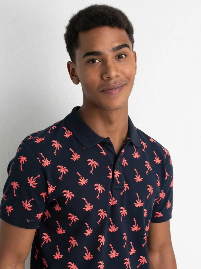 Men Polo Shirts Petrol Industries Palm Tree Polo Shirt Midnight Navy