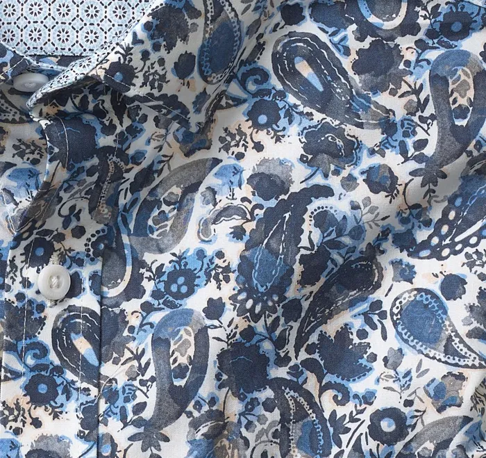 Men Printed Cotton Shirt Blue Watercolor Paisley JohnstonandMurphy Shirts Men Printed Cotton Shirt Blue Watercolor Paisley JohnstonandMurphy Shirts