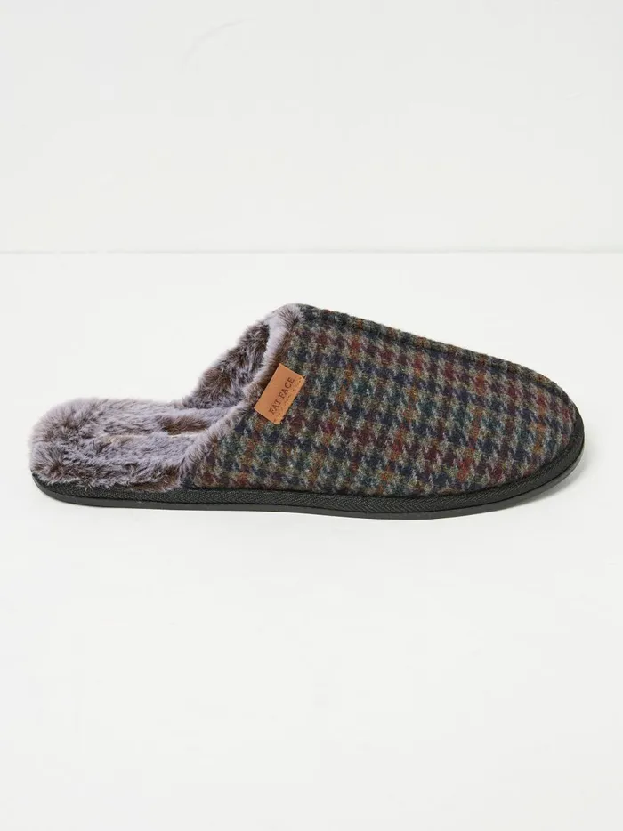 Men Pyjamas and Nightwear Fat Face Harvey Navy Check Mule Slippers