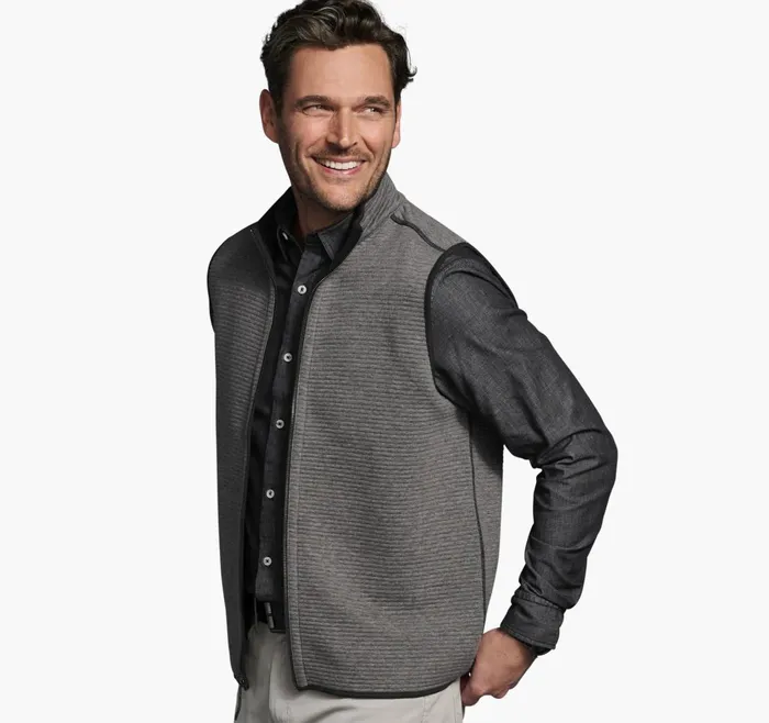 Men Reversible Channel Quilted Vest Gray Heatherblack JohnstonandMurphy Coats Jackets and Vests