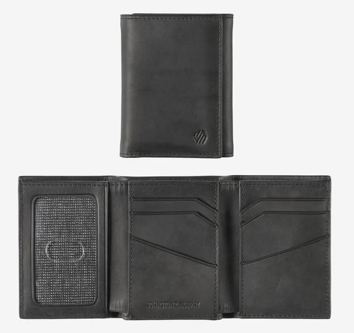 Men Rhodes Trifold Wallet Black Full Grain JohnstonandMurphy Wallets