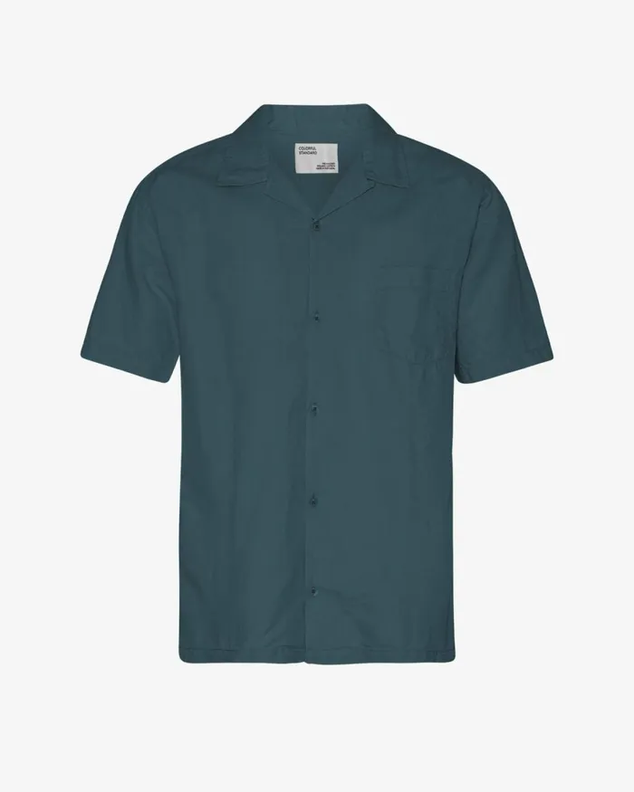 Men Shirts Colorful Standard Linen Short Sleeved Shirt Petrol Blue
