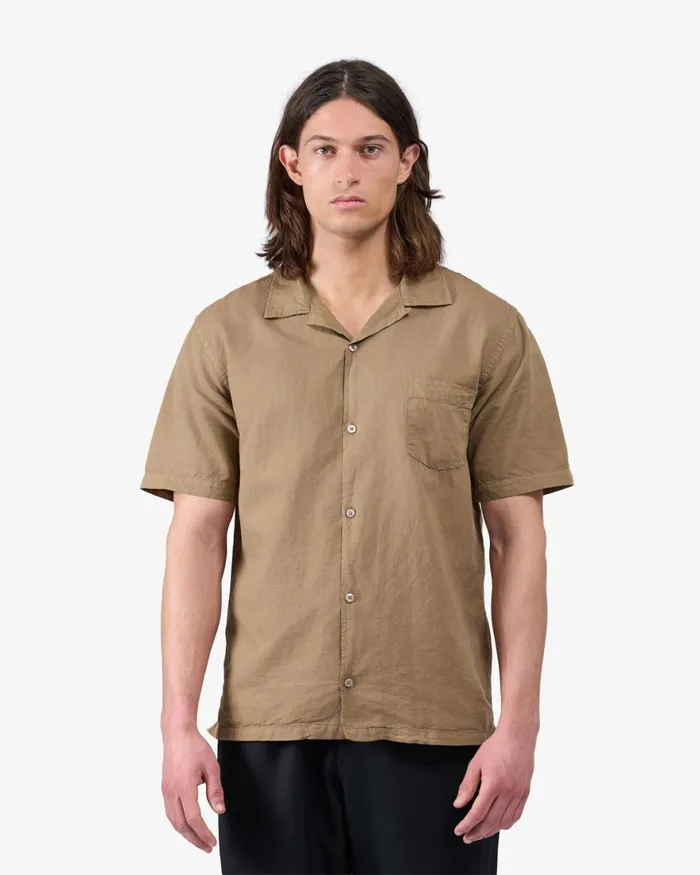 Men Shirts Colorful Standard Linen Short Sleeved Shirt Petrol Blue