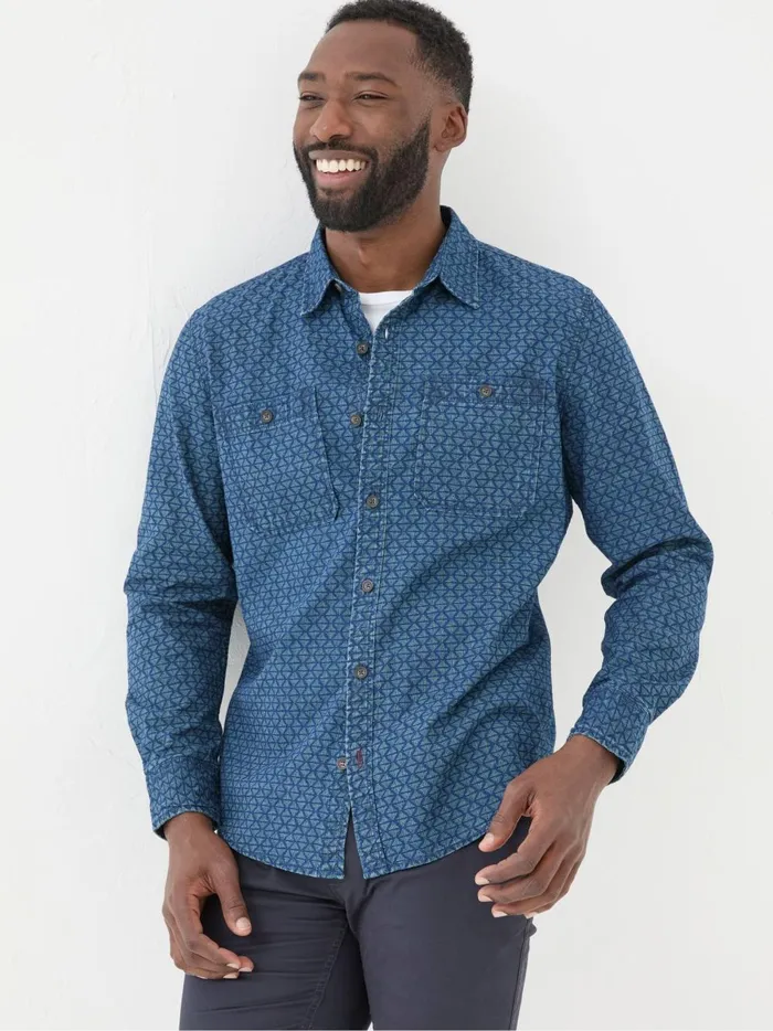 Men Shirts Fat Face Geo Blue Print Shirt