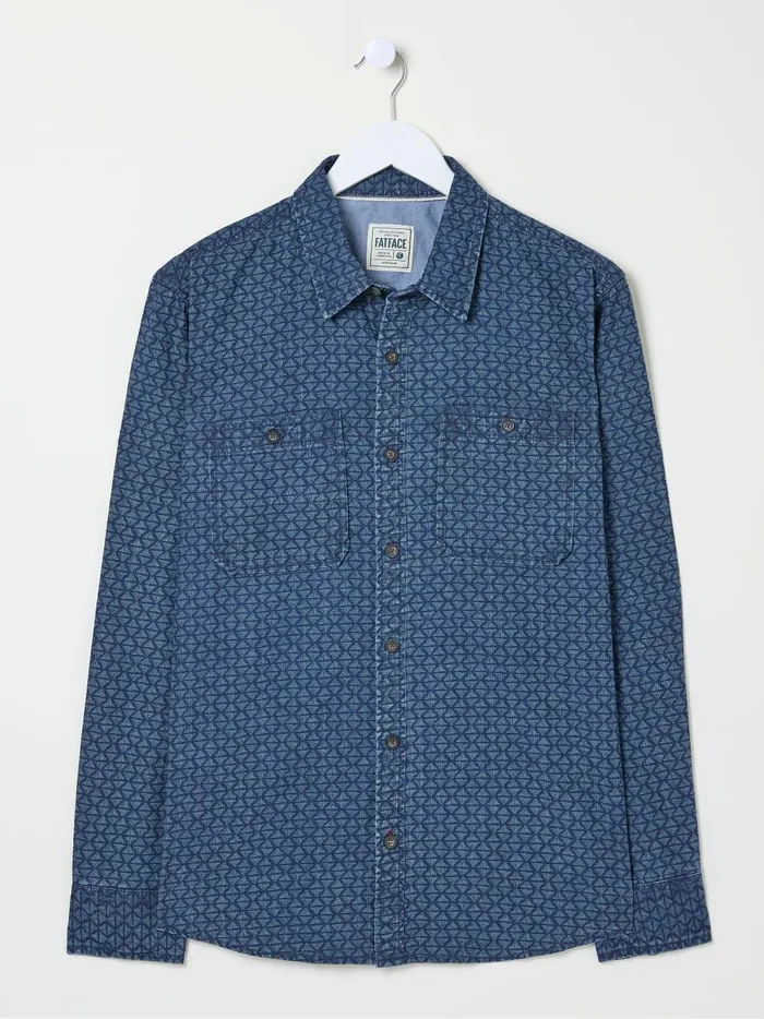 Men Shirts Fat Face Geo Blue Print Shirt