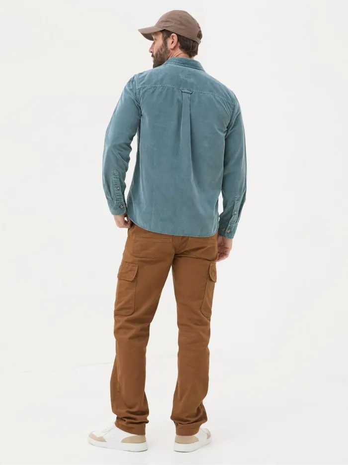 Men Shirts Fat Face Green Long Sleeve Cord Shirt